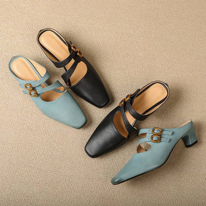 Mules de mujer con puntera cuadrada y doble tira-Footwear for women-Casaluzia