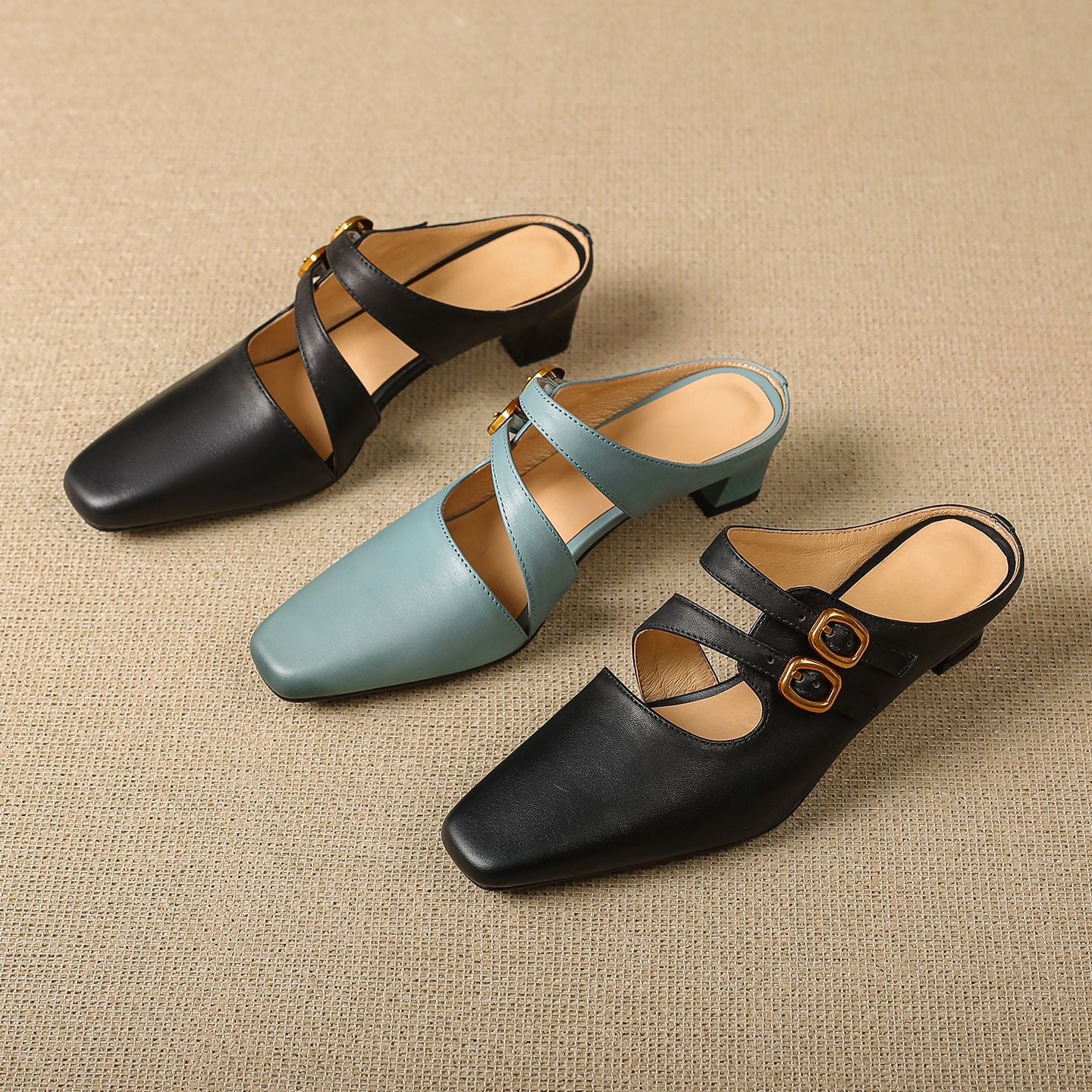 Mules de mujer con puntera cuadrada y doble tira-Footwear for women-Casaluzia