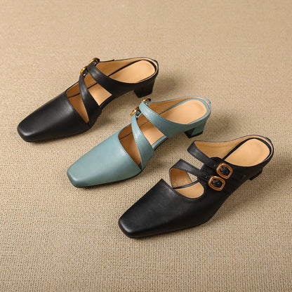 Mules de mujer con puntera cuadrada y doble tira-Footwear for women-Casaluzia