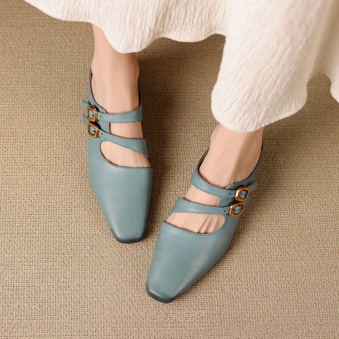 Mules de mujer con puntera cuadrada y doble tira-Footwear for women-Casaluzia