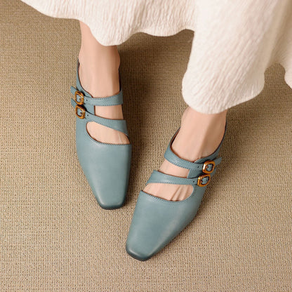Mules de mujer con puntera cuadrada y doble tira-Footwear for women-Casaluzia