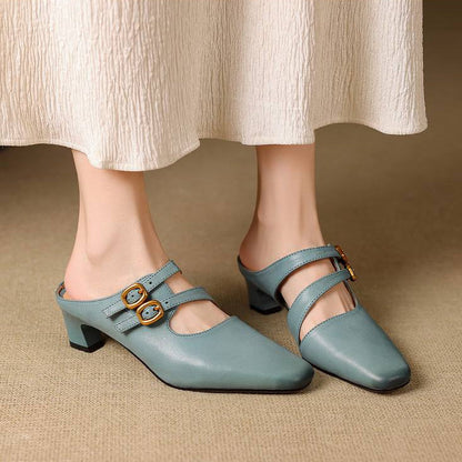 Mules de mujer con puntera cuadrada y doble tira-Footwear for women-Casaluzia