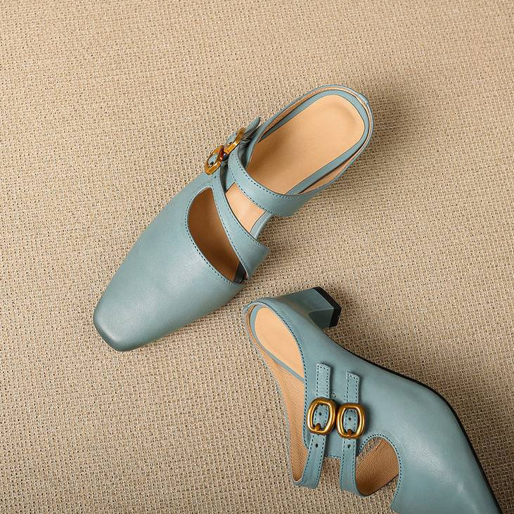 Mules de mujer con puntera cuadrada y doble tira-Footwear for women-Casaluzia