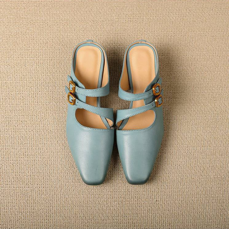 Mules de mujer con puntera cuadrada y doble tira-Footwear for women-Casaluzia
