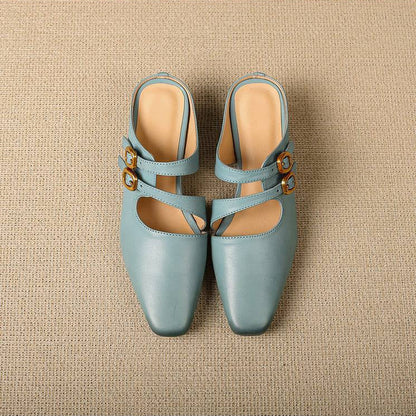 Mules de mujer con puntera cuadrada y doble tira-Footwear for women-Casaluzia