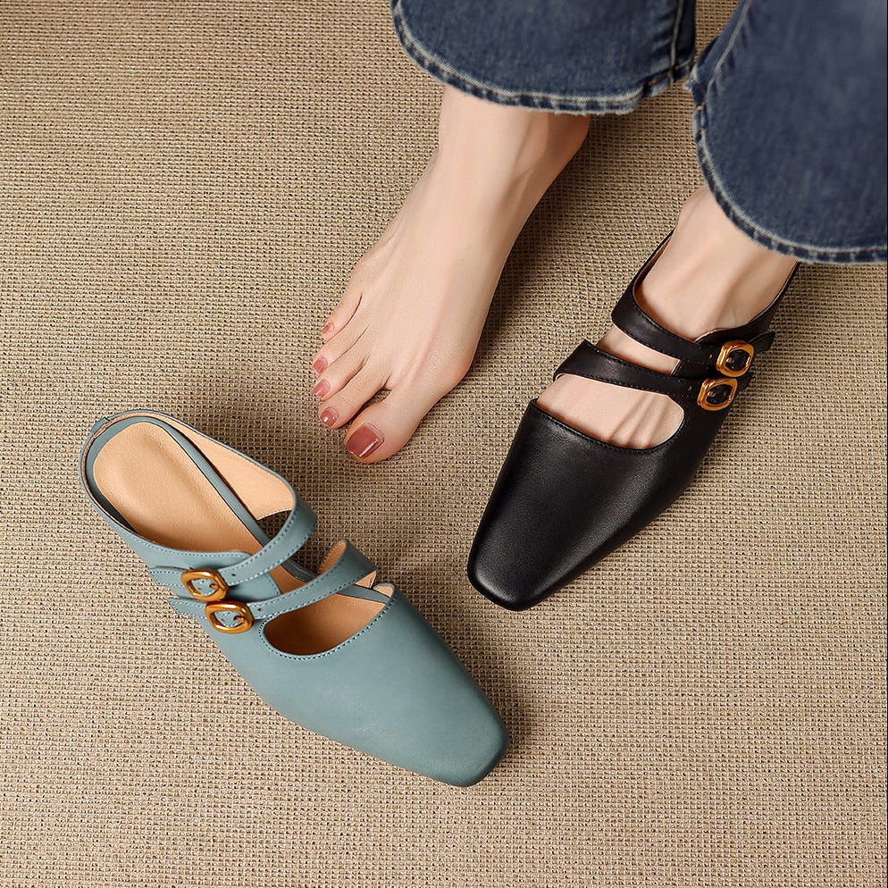 Mules de mujer con puntera cuadrada y doble tira-Footwear for women-Casaluzia