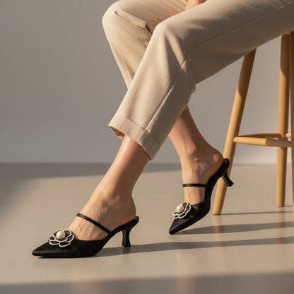 Mules de tacón bajo con punta afilada para mujer-Footwear for women-Casaluzia