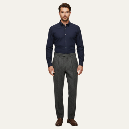 Pantalón de Hombre de Corte Recto con Patrón Espiga y Pliegues-Pant for Men-Casaluzia