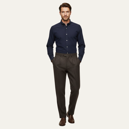 Pantalón de Hombre de Corte Recto con Patrón Espiga y Pliegues-Pant for Men-Casaluzia