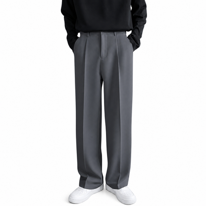 Pantalón de hombre de corte recto con pliegues frontales y cierre de botón-Pant for Men-Casaluzia