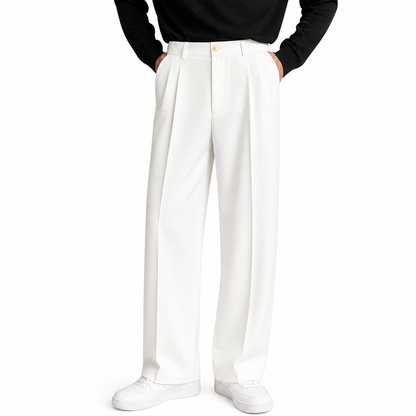 Pantalón de hombre de corte recto con pliegues frontales y cierre de botón-Pant for Men-Casaluzia