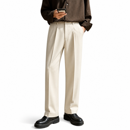 Pantalón de hombre de corte recto con pliegues frontales y cierre de botón-Pant for Men-Casaluzia