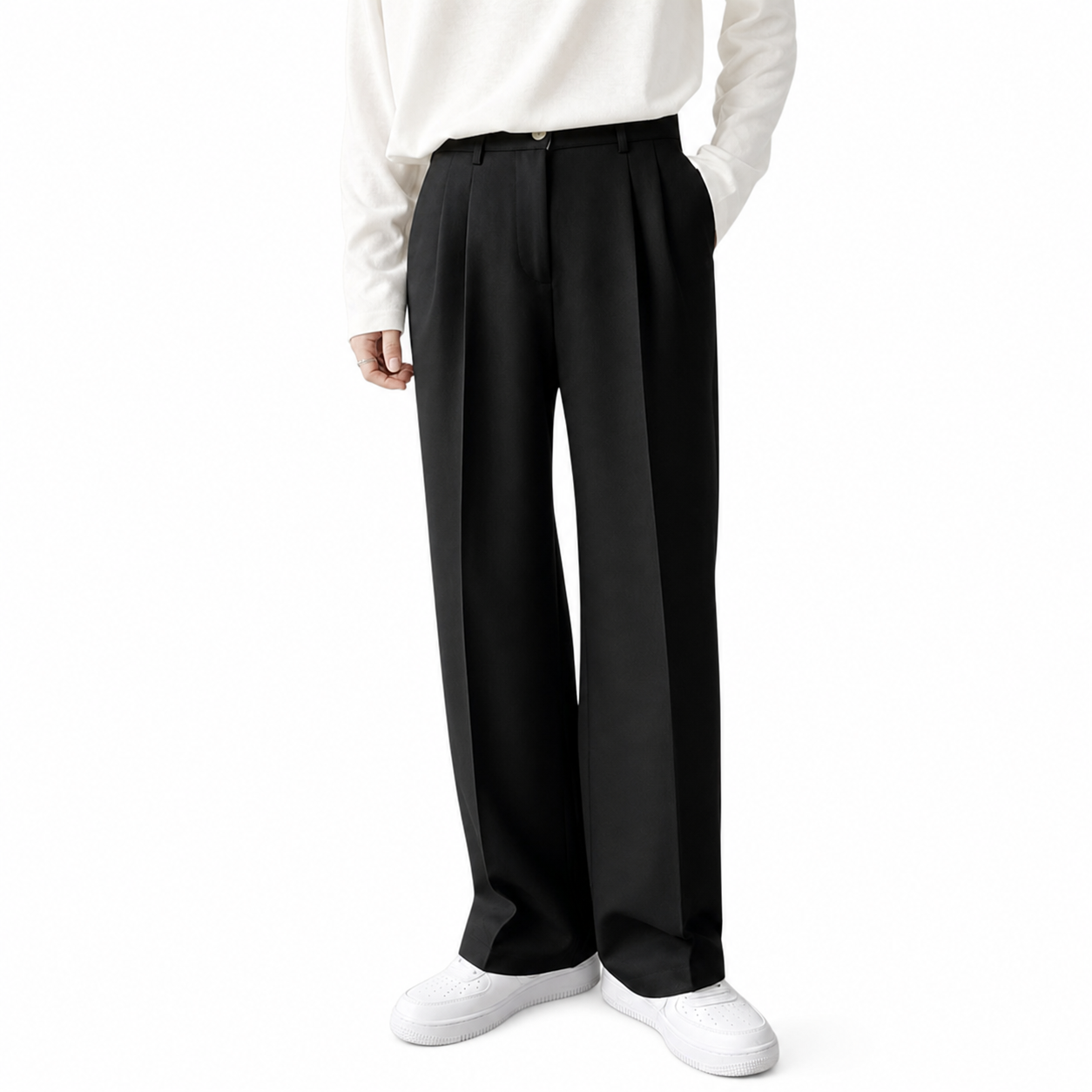Pantalón de hombre de corte recto con pliegues frontales y cierre de botón-Pant for Men-Casaluzia