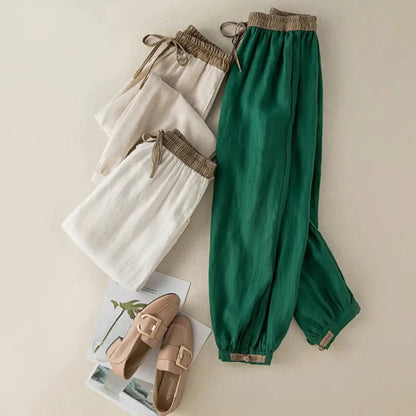 Pantalón de mujer con cintura elástica, cordón ajustable, pernera estrecha y puños fruncidos-Pants for women-Casaluzia
