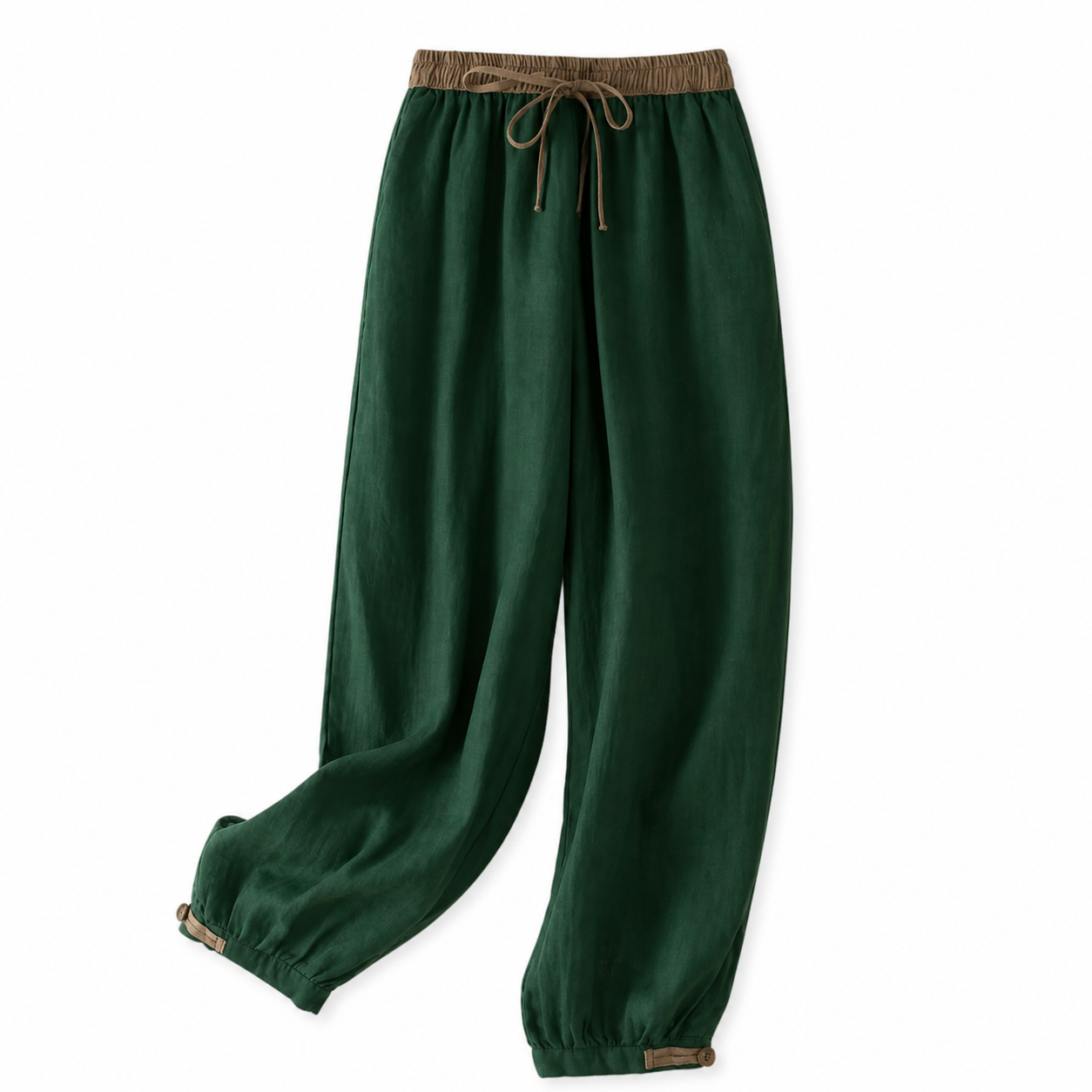 Pantalón de mujer con cintura elástica, cordón ajustable, pernera estrecha y puños fruncidos-Pants for women-Casaluzia