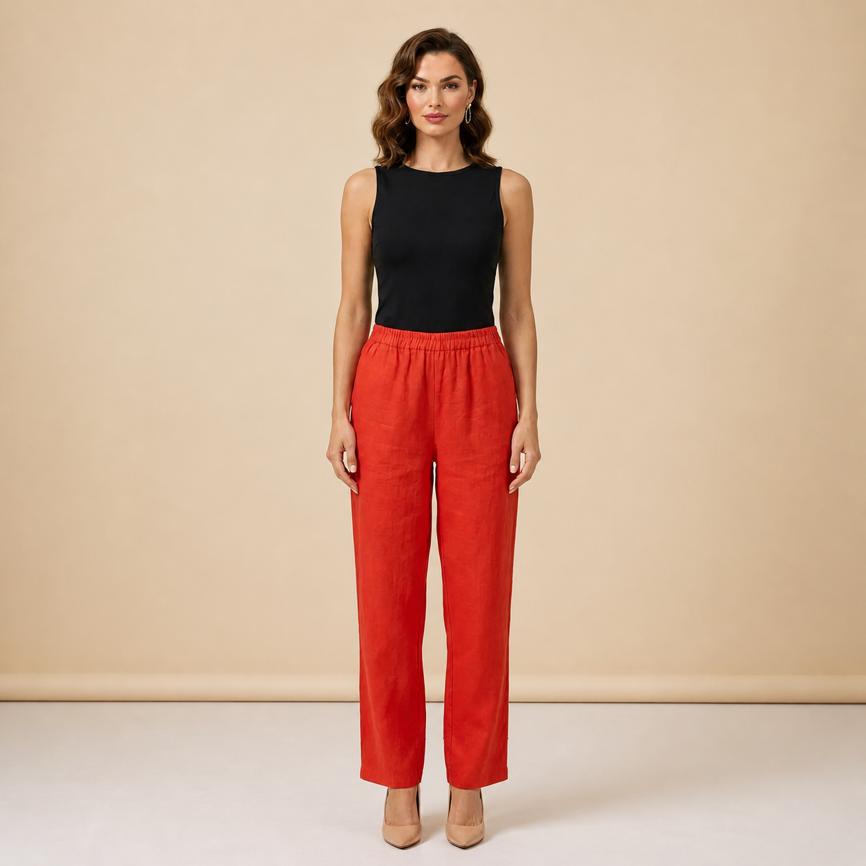 Pantalón de mujer con cintura elástica y pernera recta de longitud completa-Pants for women-Casaluzia