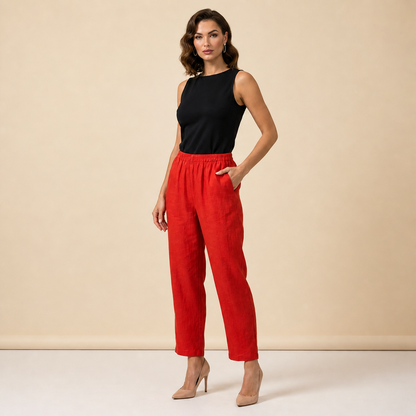 Pantalón de mujer con cintura elástica y pernera recta de longitud completa-Pants for women-Casaluzia