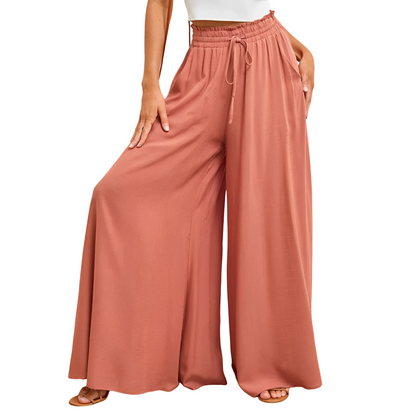 Pantalón de mujer de pierna ancha con cintura elástica y cordón ajustable-Pants for women-Casaluzia