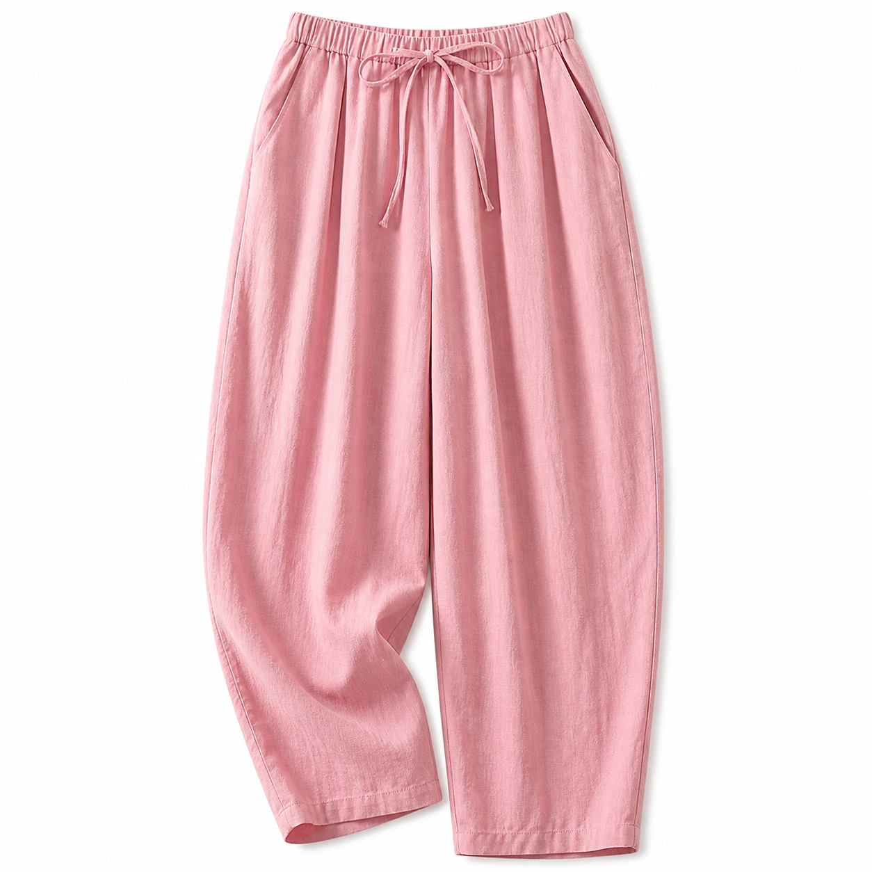 Pantalón de mujer de tiro alto con pernera ancha, cordón ajustable y bolsillos laterales-Pants for women-Casaluzia
