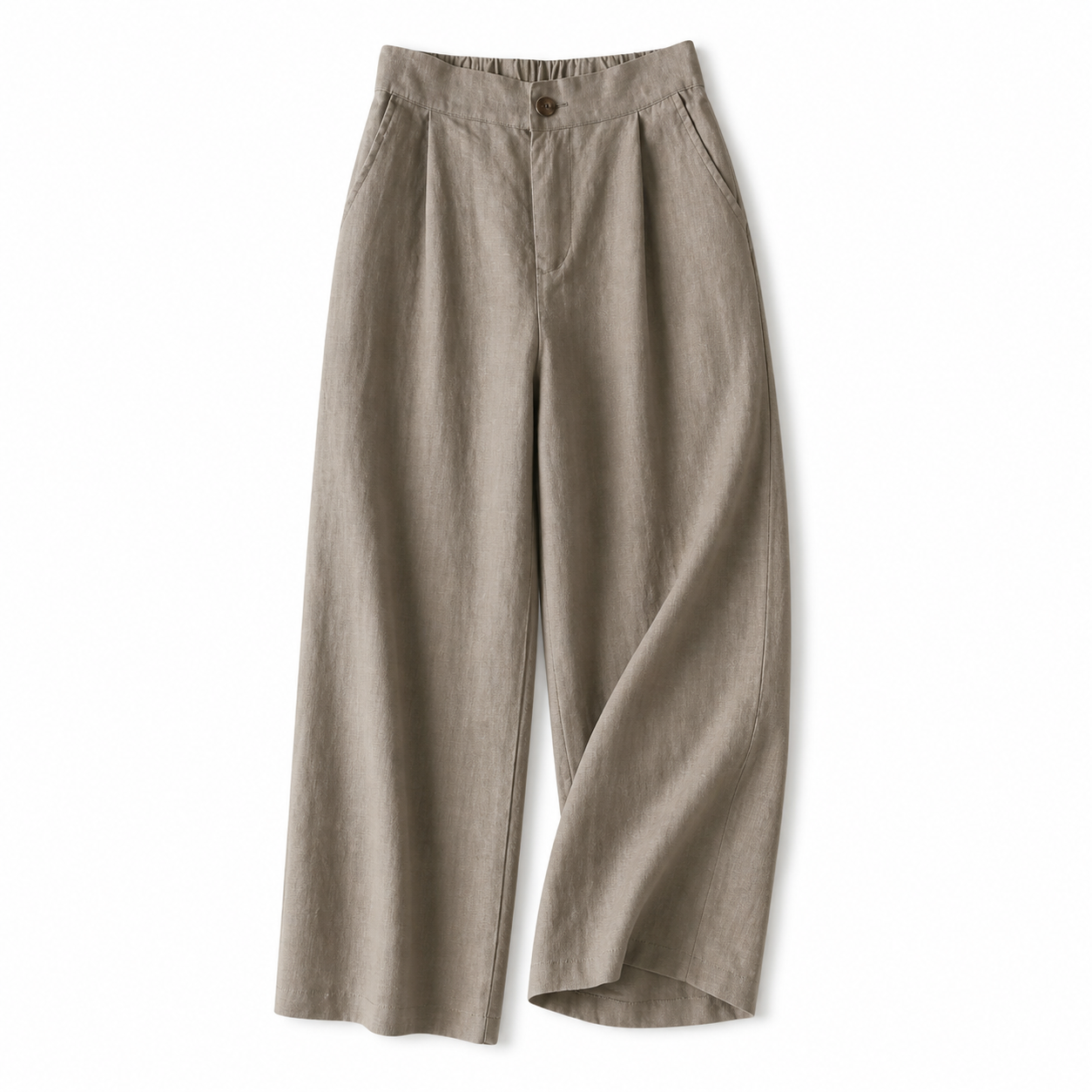 Pantalón de mujer de tiro alto con pernera ancha, pliegues frontales y bolsillos laterales-Pants for women-Casaluzia