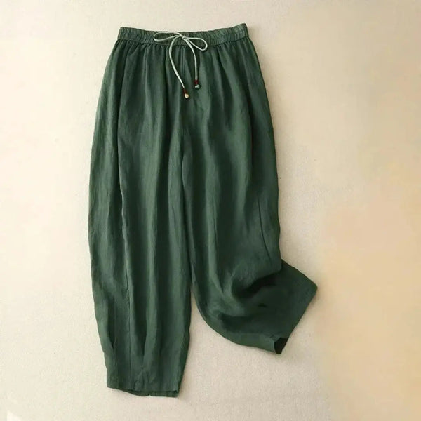 Pantalón de mujer de tiro alto con pernera recta, cordón ajustable y bolsillos laterales-Pants for women-Casaluzia