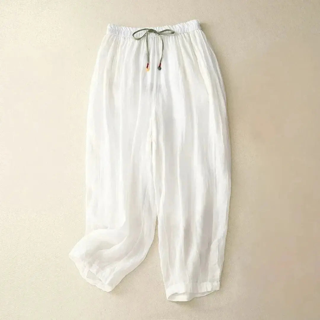 Pantalón de mujer de tiro alto con pernera recta, cordón ajustable y bolsillos laterales-Pants for women-Casaluzia