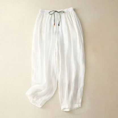Pantalón de mujer de tiro alto con pernera recta, cordón ajustable y bolsillos laterales-Pants for women-Casaluzia