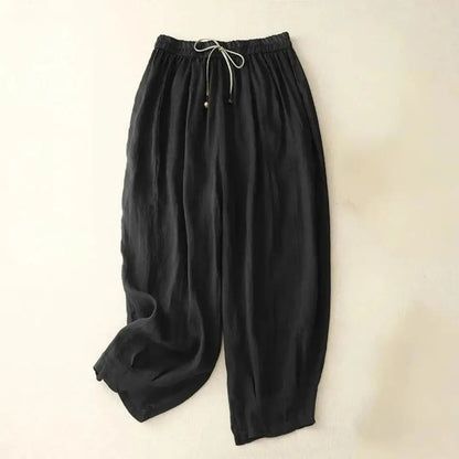 Pantalón de mujer de tiro alto con pernera recta, cordón ajustable y bolsillos laterales-Pants for women-Casaluzia