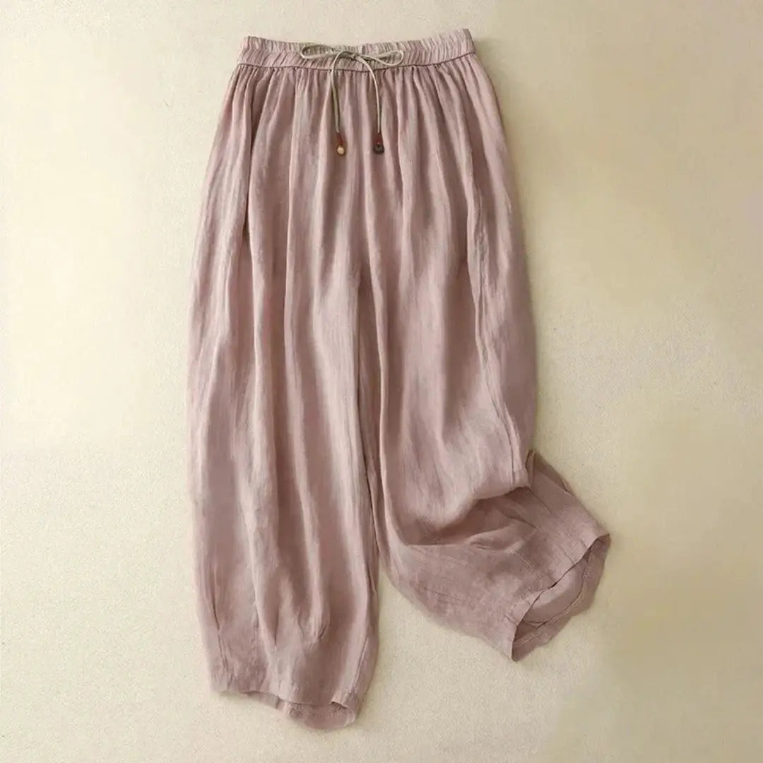 Pantalón de mujer de tiro alto con pernera recta, cordón ajustable y bolsillos laterales-Pants for women-Casaluzia