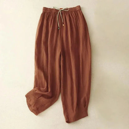 Pantalón de mujer de tiro alto con pernera recta, cordón ajustable y bolsillos laterales-Pants for women-Casaluzia
