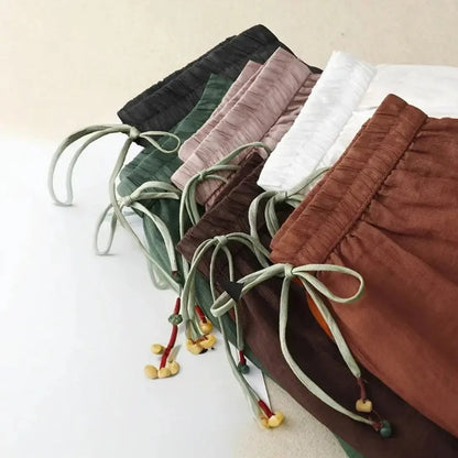 Pantalón de mujer de tiro alto con pernera recta, cordón ajustable y bolsillos laterales-Pants for women-Casaluzia