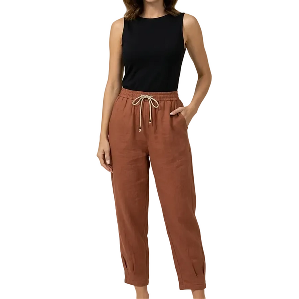 Pantalón de mujer de tiro alto con pernera recta, cordón ajustable y bolsillos laterales-Pants for women-Casaluzia