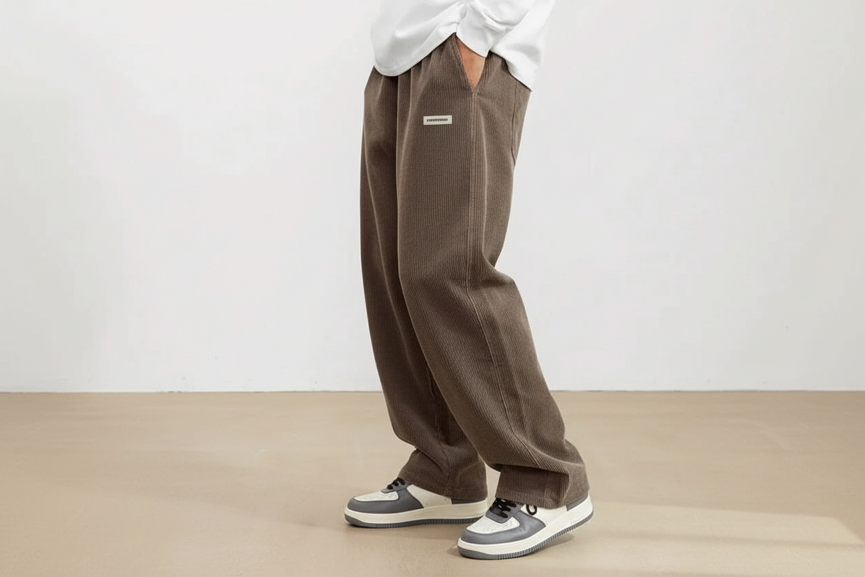 Pantalón de pana para hombre con cintura elástica y corte recto-Pant for Men-Casaluzia