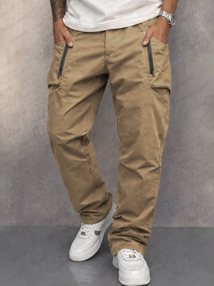 Pantalones cargo para hombre con bolsillos de cremallera-Pants for Men-Casaluzia