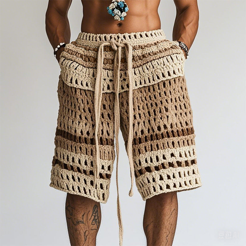 Pantalones cortos calados con rayas y cordón para hombre-Shorts for men-Casaluzia