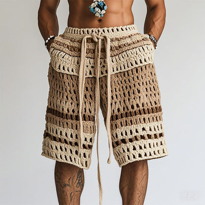 Pantalones cortos calados con rayas y cordón para hombre-Shorts for men-Casaluzia