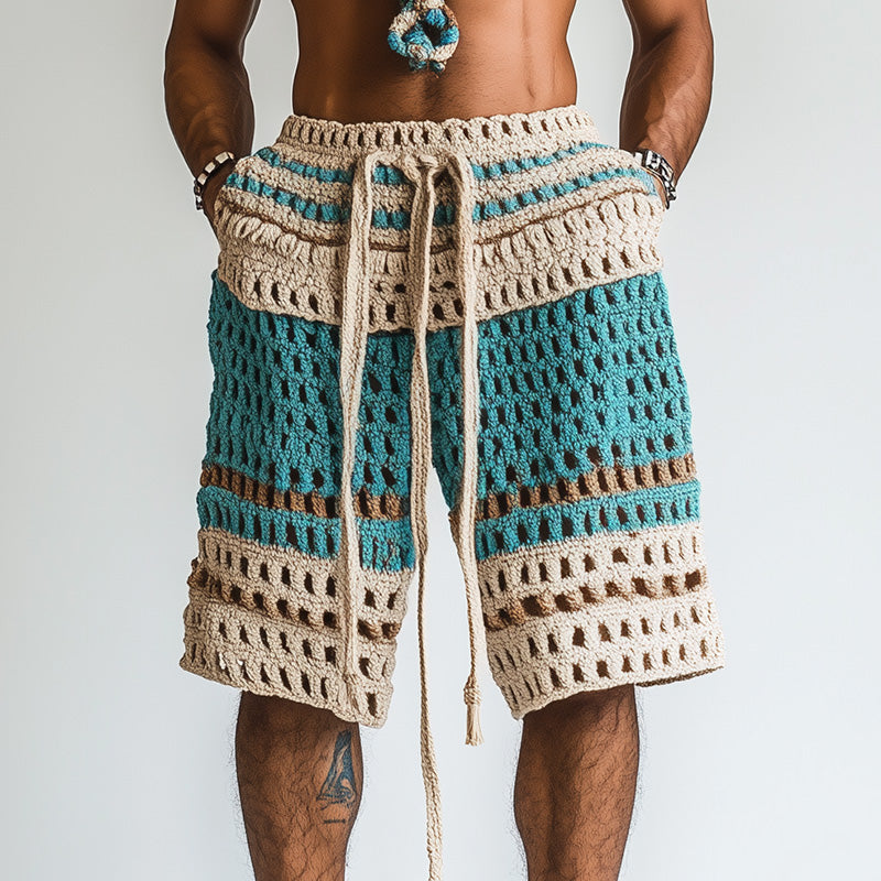 Pantalones cortos calados con rayas y cordón para hombre-Shorts for men-Casaluzia