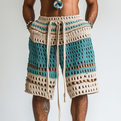 Pantalones cortos calados con rayas y cordón para hombre-Shorts for men-Casaluzia