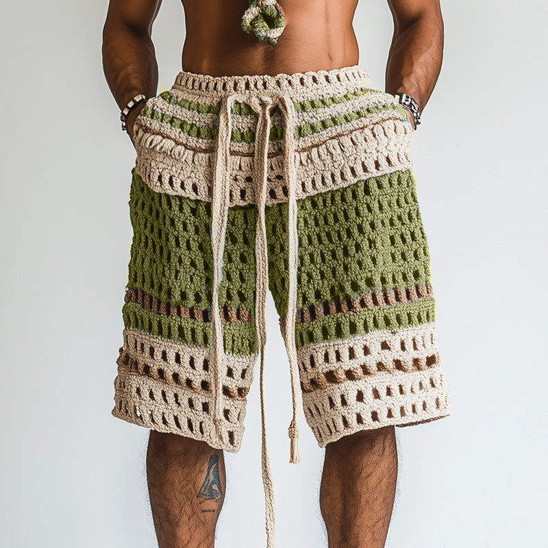 Pantalones cortos calados con rayas y cordón para hombre-Shorts for men-Casaluzia