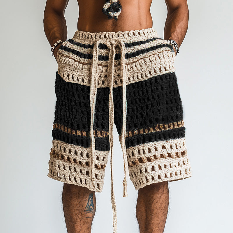 Pantalones cortos calados con rayas y cordón para hombre-Shorts for men-Casaluzia