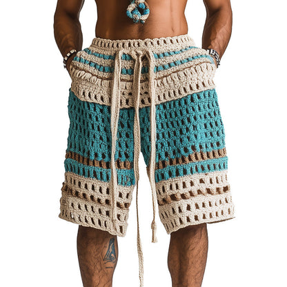 Pantalones cortos calados con rayas y cordón para hombre-Shorts for men-Casaluzia