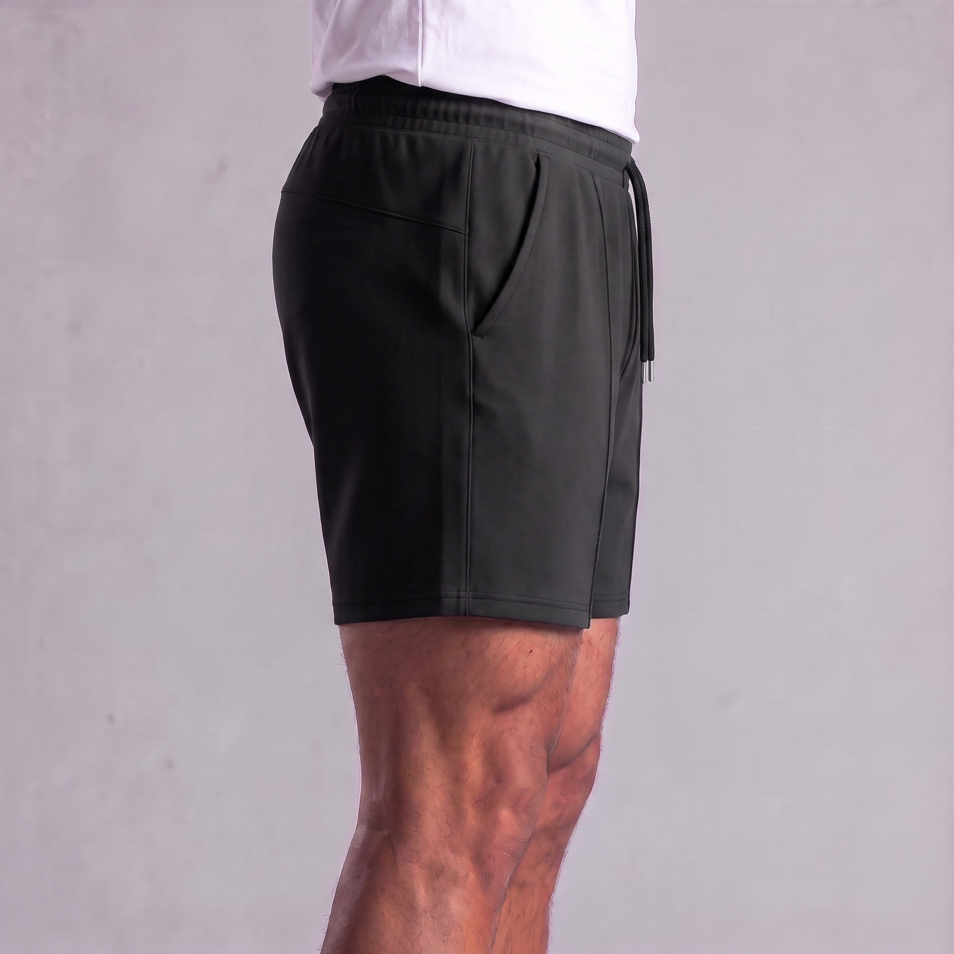 Pantalones cortos de felpa para hombre con cordón y costuras detalladas-Shorts for men-Casaluzia