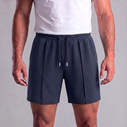 Pantalones cortos de felpa para hombre con cordón y costuras detalladas-Shorts for men-Casaluzia