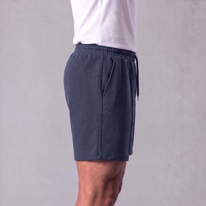 Pantalones cortos de felpa para hombre con cordón y costuras detalladas-Shorts for men-Casaluzia