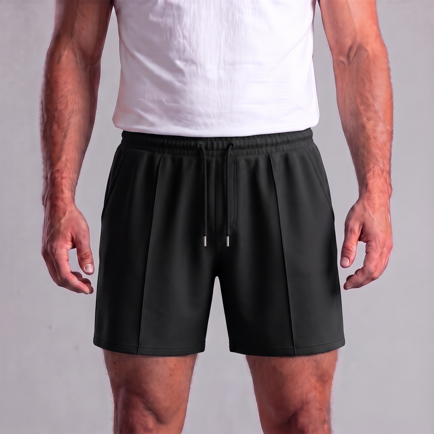 Pantalones cortos de felpa para hombre con cordón y costuras detalladas-Shorts for men-Casaluzia