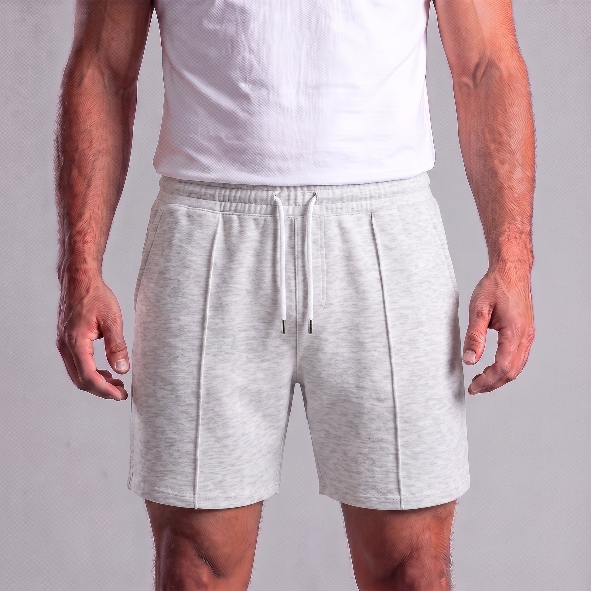 Pantalones cortos de felpa para hombre con cordón y costuras detalladas-Shorts for men-Casaluzia