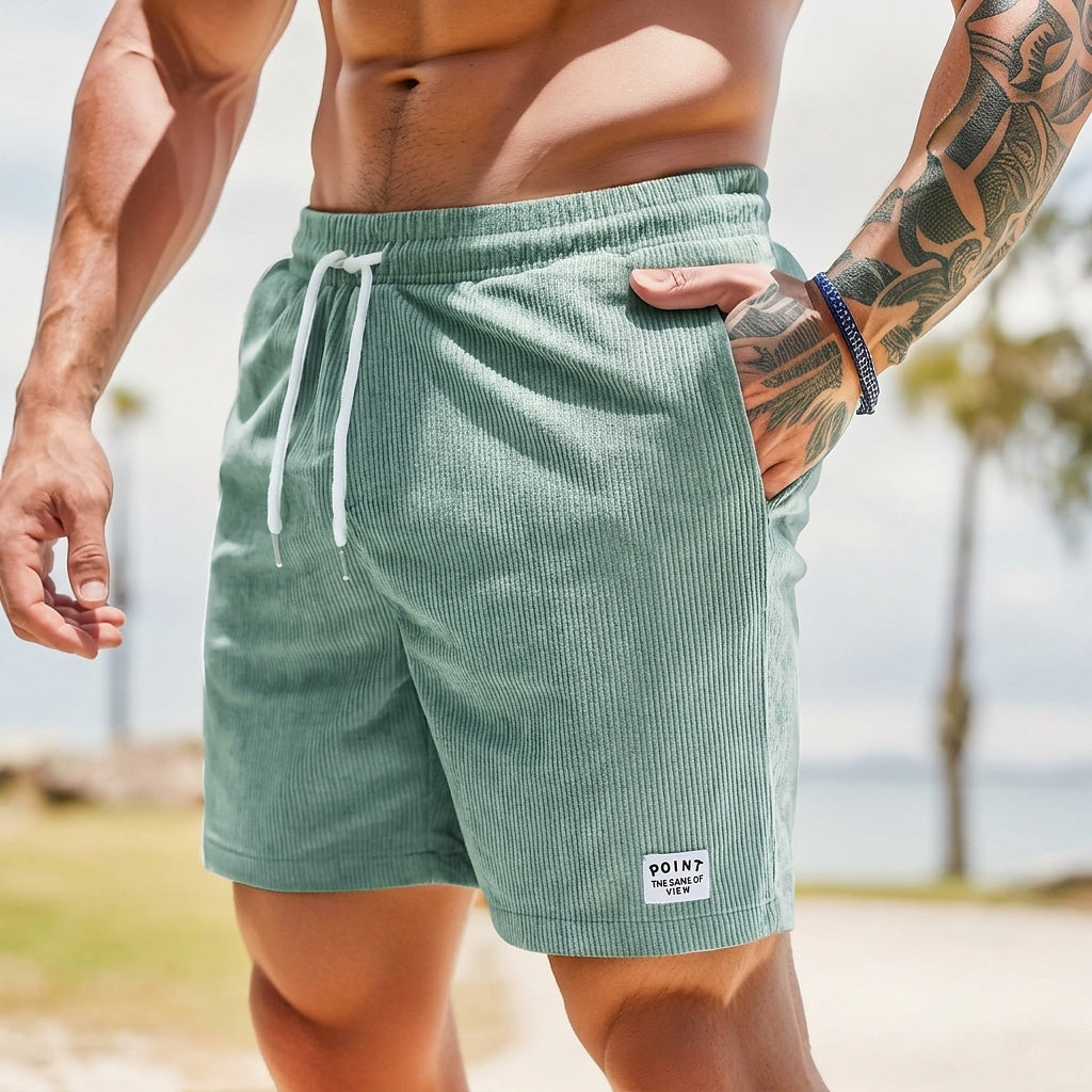 Pantalones cortos de hombre con cordón y etiqueta-Shorts for men-Casaluzia