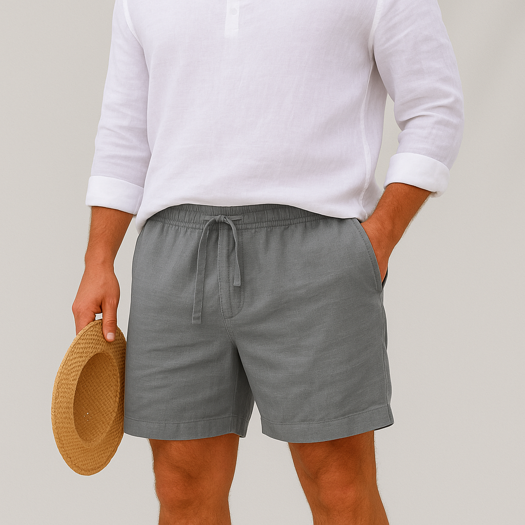 Pantalones cortos de lino con cordón y cintura elástica para hombre-Shorts for men-Casaluzia