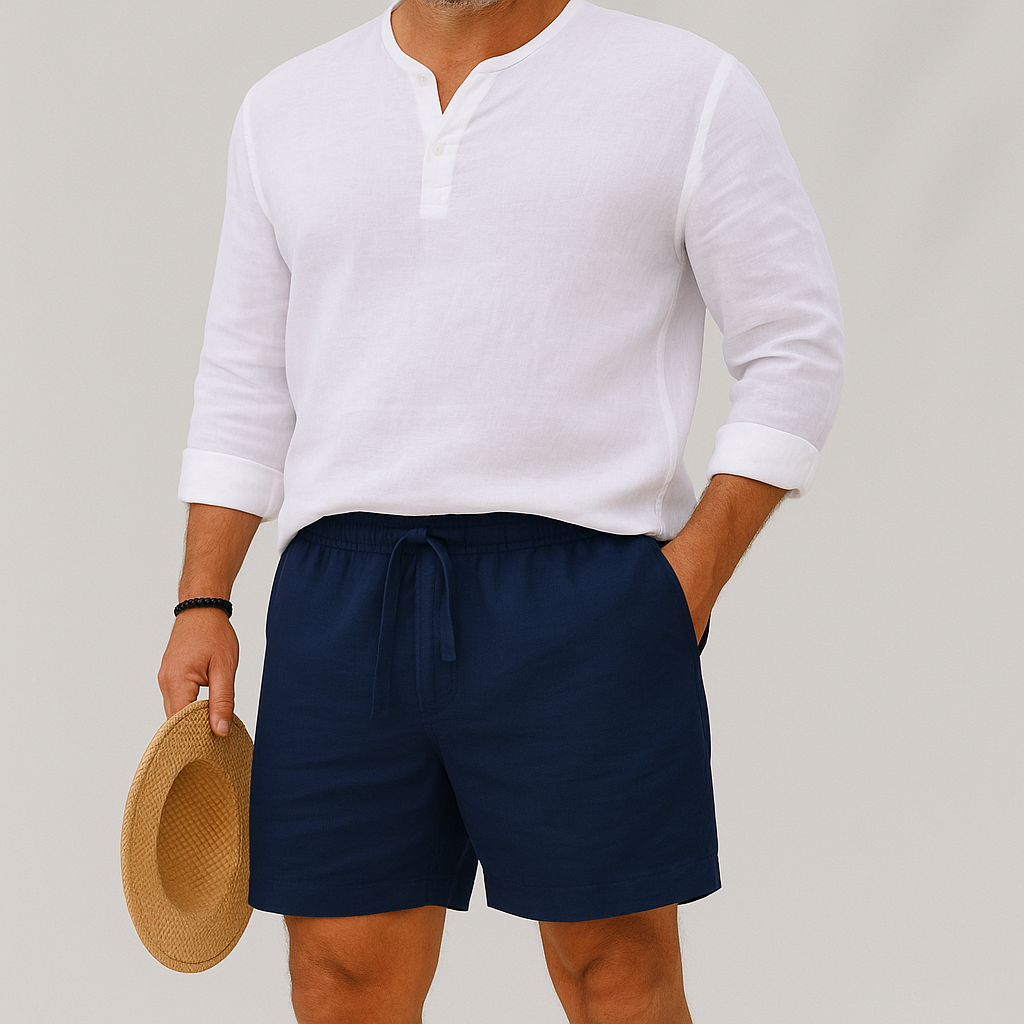 Pantalones cortos de lino con cordón y cintura elástica para hombre-Shorts for men-Casaluzia
