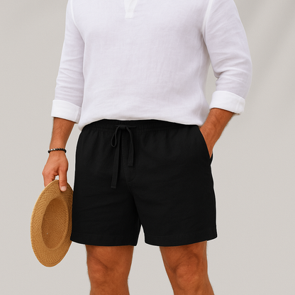 Pantalones cortos de lino con cordón y cintura elástica para hombre-Shorts for men-Casaluzia